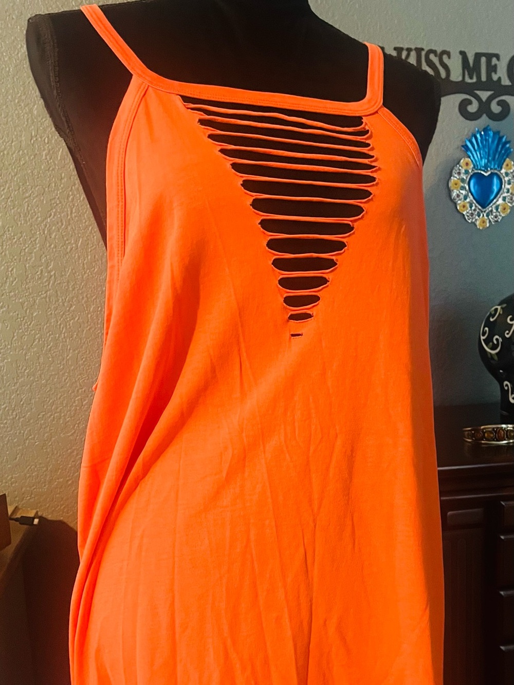 Neon Orange Cutout Tank Top